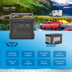   PATONA Platinum Powerstation Autarc 1000 / 1000W 1000Wh PD100W USB5V/2.4A DC12V/10A DC5525 (9989)