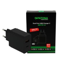 PATONA Premium PD36W Adapter 5V/3A 9V/2A 12V/1.5A 1xUSB-C 1xUSB-A PD3.0 QC3.0 (2638)