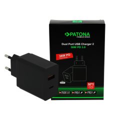   PATONA Premium PD36W Adapter 5V/3A 9V/2A 12V/1.5A 1xUSB-C 1xUSB-A PD3.0 QC3.0 (2638)