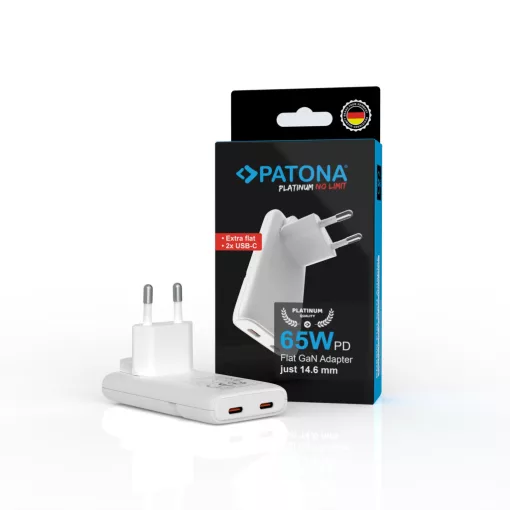 PATONA Premium GaN PD65W Lapos Adapter 2xUSB-C PD3.0 QC3.0 (2595)