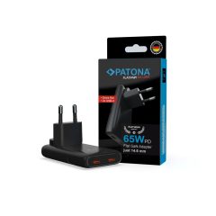   PATONA Premium GaN PD65W Lapos Adapter 2xUSB-C PD3.0 QC3.0 (2596) - Fekete