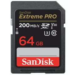   SANDISK SDXC Extreme Pro memória kártya 64GB, 200 MB/S,UHS-I,,U3,V30 (121595)