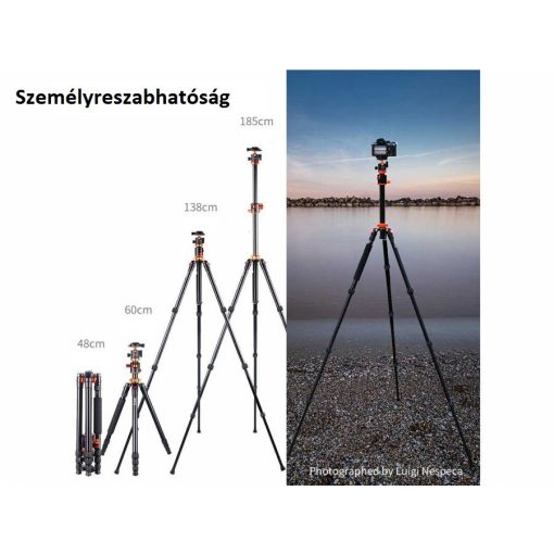 K&F Concept T254A4+BH-28L állvány + monopod, elforgatható középoszloppal, fekete-narancssárga (KF-09-090V1)