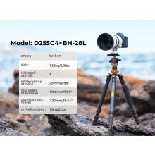 K&F Concept D255C4+BH-28L karbon állvány + monopod + telefon adapter, fekete-narancs (KF-09-093V2)