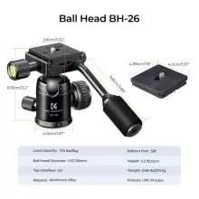 K&F Concept BH-26 állvány gömbfej karral, 26mm, 8kg teherbírás, vízmérték, arca swiss, 3/8"-1/4" (KF-31-049)