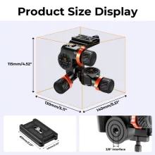 K&F Concept GD3W állvány gömbfej, preciziós beáll, 6kg teherbírás, vízmérték, arca swiss, 3/8"-1/4" (KF-31-047)