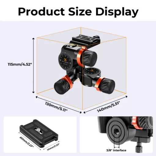 K&F Concept GD3W állvány gömbfej, preciziós beáll, 6kg teherbírás, vízmérték, arca swiss, 3/8"-1/4" (KF-31-047)