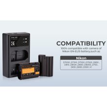 K&F Concept hordozható dupla MH-25 akkumulátor töltő, USB-C, 2db EN-EL15 akkumulátorhoz (KF-28-0006)