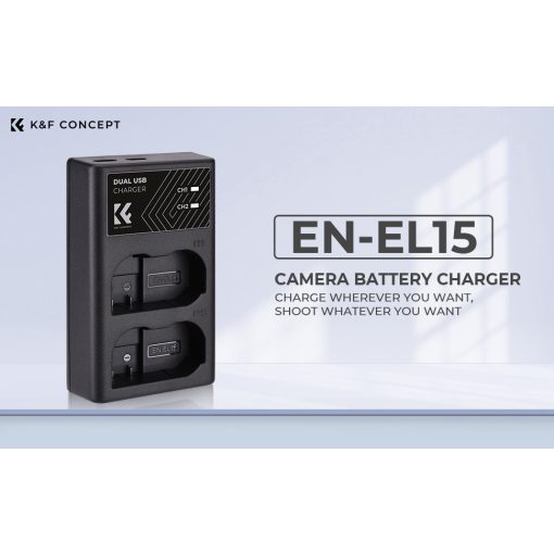 K&F Concept hordozható dupla MH-25 akkumulátor töltő, USB-C, 2db EN-EL15 akkumulátorhoz (KF-28-0006)