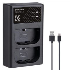   K&F Concept hordozható dupla LC-E6 akkumulátor töltő, USB-C, 2db LP-E6NH akkumulátorhoz (KF-28-0007)