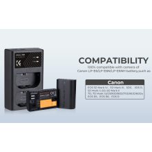 K&F Concept hordozható dupla LC-E6 akkumulátor töltő, USB-C, 2db LP-E6NH akkumulátorhoz (KF-28-0007)