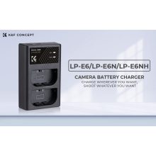 K&F Concept hordozható dupla LC-E6 akkumulátor töltő, USB-C, 2db LP-E6NH akkumulátorhoz (KF-28-0007)