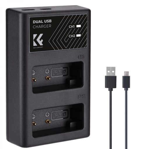 K&F Concept hordozható dupla LC-E17 akkumulátor töltő, USB-C, 2db LP-E17 akkumulátorhoz (KF-28-0008)