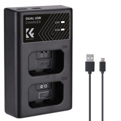   K&F Concept hordozható dupla BC-TRW akkumulátor töltő, USB-C, 2db FW50 akkumulátorhoz (KF-28-0009)