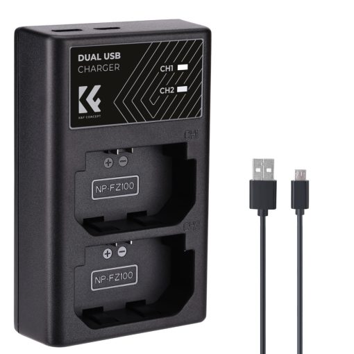 K&F Concept hordozható dupla BC-QZ1 akkumulátor töltő, USB-C, 2db FZ100 akkumulátorhoz (KF-28-0010)