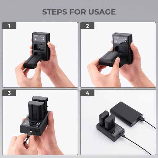 K&F Concept hordozható dupla USB-C akkumulátor MH-25 töltő + 2db EN-EL15 akkumulátor 2100mAh (KF-28-0012)