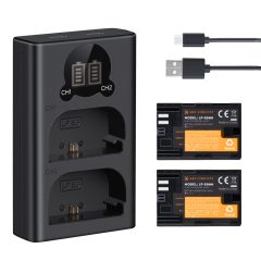   K&F Concept hordozható dupla USB-C akkumulátor LC-E6 töltő + 2db LP-E6NH akkumulátor 2250mAh (KF-28-0021)