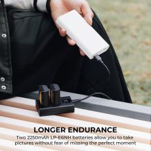 K&F Concept hordozható dupla USB-C akkumulátor LC-E6 töltő + 2db LP-E6NH akkumulátor 2250mAh (KF-28-0021)