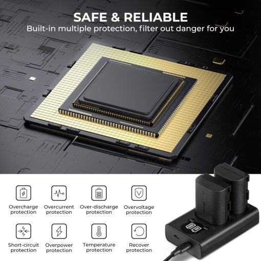 K&F Concept hordozható dupla USB-C akkumulátor LC-E6 töltő + 2db LP-E6NH akkumulátor 2250mAh (KF-28-0021)