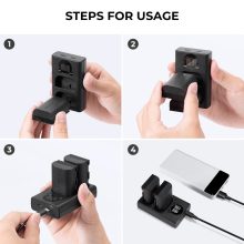 K&F Concept hordozható dupla USB-C akkumulátor LC-E6 töltő + 2db LP-E6NH akkumulátor 2250mAh (KF-28-0021)