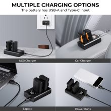 K&F Concept hordozható dupla USB-C akkumulátor LC-E6 töltő + 2db LP-E6NH akkumulátor 2250mAh (KF-28-0021)