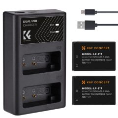   K&F Concept hordozható dupla USB-C akkumulátor LC-E17 töltő + 2db LP-E17 akkumulátor 1250mAh (KF-28-0014)