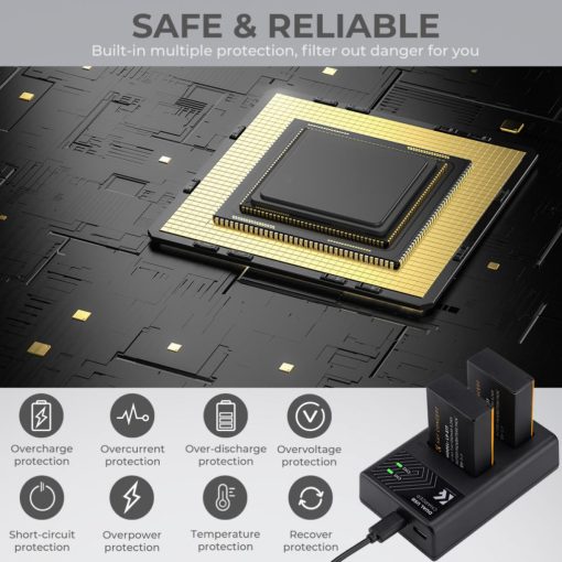 K&F Concept hordozható dupla USB-C akkumulátor LC-E17 töltő + 2db LP-E17 akkumulátor 1250mAh (KF-28-0014)