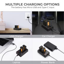 K&F Concept hordozható dupla USB-C akkumulátor BC-TRW töltő + 2db FW50 akkumulátor 1100mAh (KF-28-0015)