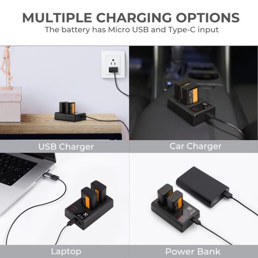 K&F Concept hordozható dupla USB-C akkumulátor BC-TRW töltő + 2db FW50 akkumulátor 1100mAh (KF-28-0015)