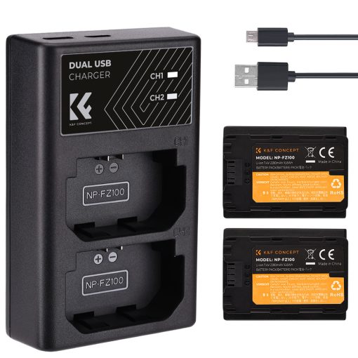 K&F Concept hordozható dupla USB-C akkumulátor BC-QZ1 töltő + 2db FZ100 akkumulátor 2280mAh (KF-28-0016)