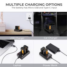 K&F Concept hordozható dupla USB-C akkumulátor BC-QZ1 töltő + 2db FZ100 akkumulátor 2280mAh (KF-28-0016)