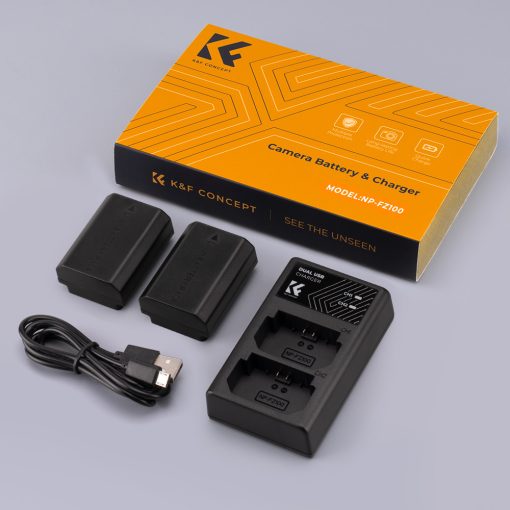 K&F Concept hordozható dupla USB-C akkumulátor BC-QZ1 töltő + 2db FZ100 akkumulátor 2280mAh (KF-28-0016)