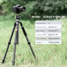 K&F Concept X284C4+BH-36 karbon állvány + monopod, 172cm magasság, 16kg teherbírás (KF-09-117)