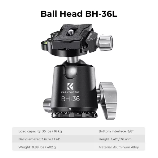 K&F Concept X284C4+BH-36 karbon állvány + monopod, 172cm magasság, 16kg teherbírás (KF-09-117)