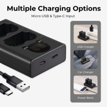 K&F Concept hordozható dupla USB-C akkumulátor NP-W235 töltő + 2db NP-W235 akkumulátor 2200mAh (KF-28-0018)