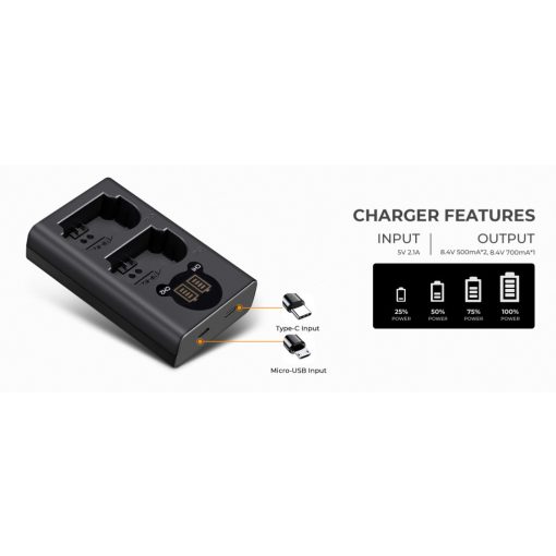 K&F Concept hordozható dupla USB-C akkumulátor NP-W235 töltő + 2db NP-W235 akkumulátor 2200mAh (KF-28-0018)