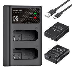   K&F Concept hordozható dupla USB-C akkumulátor MH-24 töltő + 2db EN-EL14 akkumulátor 1050mAh (KF-28-0020)