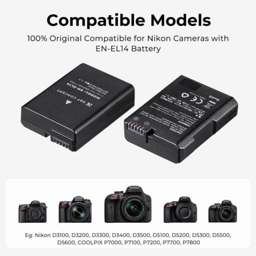 K&F Concept hordozható dupla USB-C akkumulátor MH-24 töltő + 2db EN-EL14 akkumulátor 1050mAh (KF-28-0020)