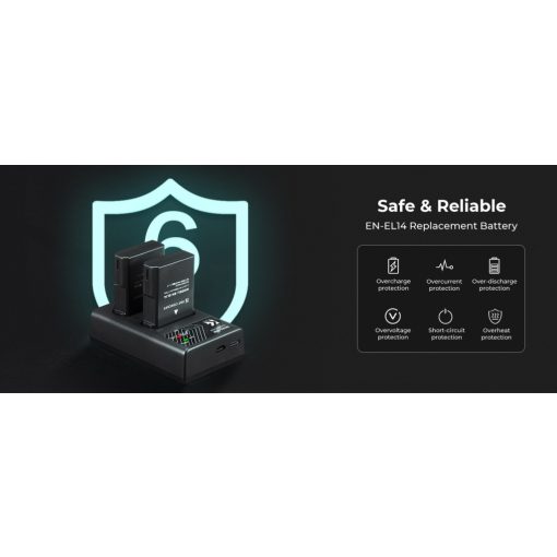 K&F Concept hordozható dupla USB-C akkumulátor MH-24 töltő + 2db EN-EL14 akkumulátor 1050mAh (KF-28-0020)