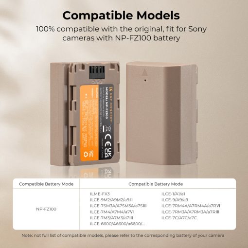 K&F Concept NP-FZ100 akkumulátor 2280mAh, USB-C csatlakozóval (KF-28-0023)