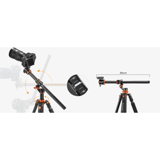 K&F Concept T254A7+BH-28L állvány + monopod, elforgatható középoszloppal, fekete-narancs (KF-09-119)