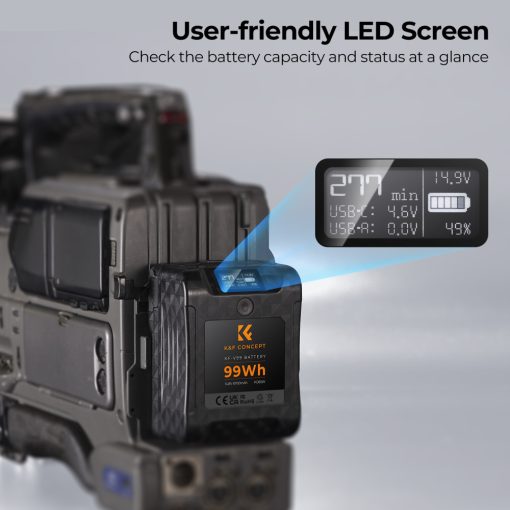 K&F Concept V-Mount akkumulátor, 99Wh, 14.8V, 6700mAH, PD65W, oled kijelző (KF-28-0024)