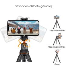 K&F Concept MS-01 hajlítható lábú állvány, gömbfejjel, bluetooth kioldóval (KF-09-129)