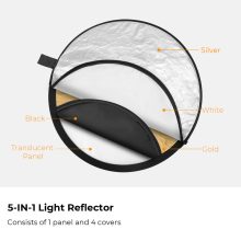 K&F Concept 5in1 derítőlap, reflektor fogantyúval 80cm (feh, fek, arany, ezüst, transp) + hordtáska (KF-18-0005)