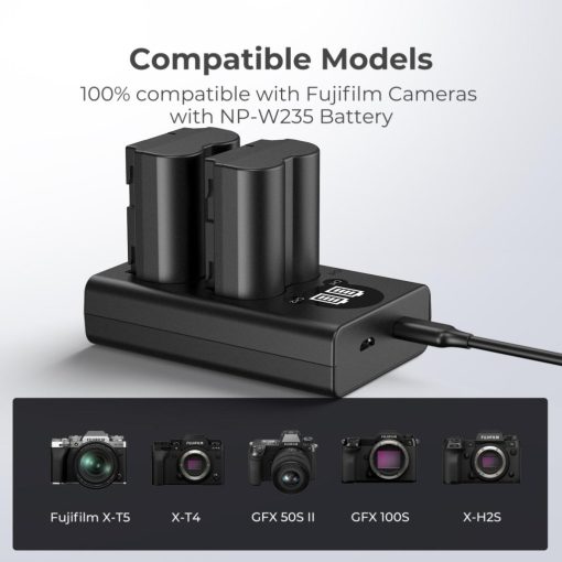 K&F Concept hordozható dupla NP-W235 akkumulátor töltő, LCD, USB-C, 2db NP-W235 akkumulátorhoz (KF-28-0019V1)