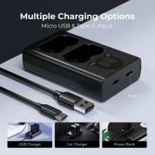 K&F Concept hordozható dupla NP-W235 akkumulátor töltő, LCD, USB-C, 2db NP-W235 akkumulátorhoz (KF-28-0019V1)