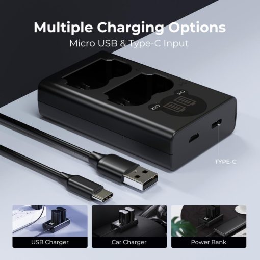 K&F Concept hordozható dupla NP-W235 akkumulátor töltő, LCD, USB-C, 2db NP-W235 akkumulátorhoz (KF-28-0019V1)