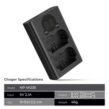 K&F Concept hordozható dupla NP-W235 akkumulátor töltő, LCD, USB-C, 2db NP-W235 akkumulátorhoz (KF-28-0019V1)