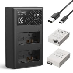   K&F Concept hordozható dupla USB-C akkumulátor LC-E12E töltő + 2db LP-E8 akkumulátor 1250mAh (KF-28-0027)
