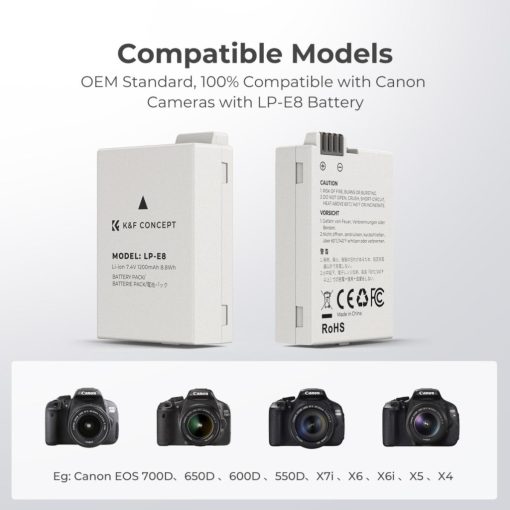 K&F Concept hordozható dupla USB-C akkumulátor LC-E12E töltő + 2db LP-E8 akkumulátor 1250mAh (KF-28-0027)